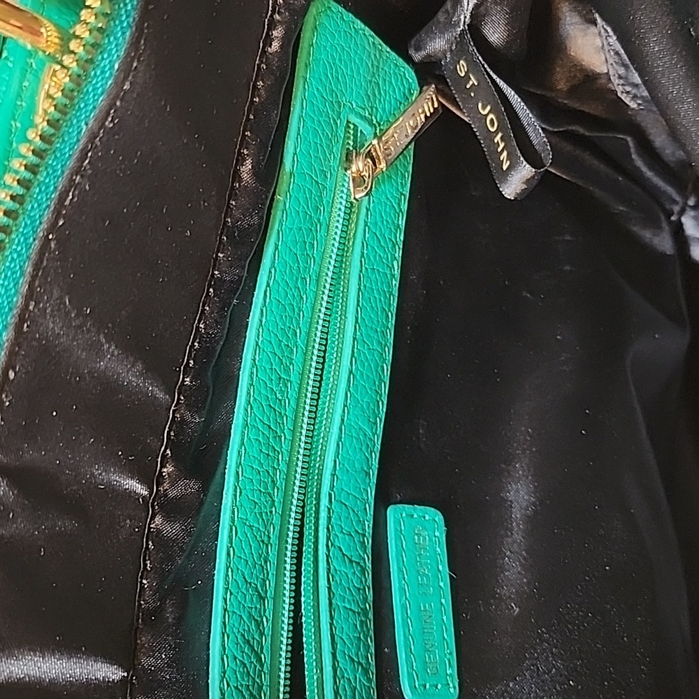 St. John Kelly quilted  Green Leather Sachel's handbag Preppy - Picture 16 of 16